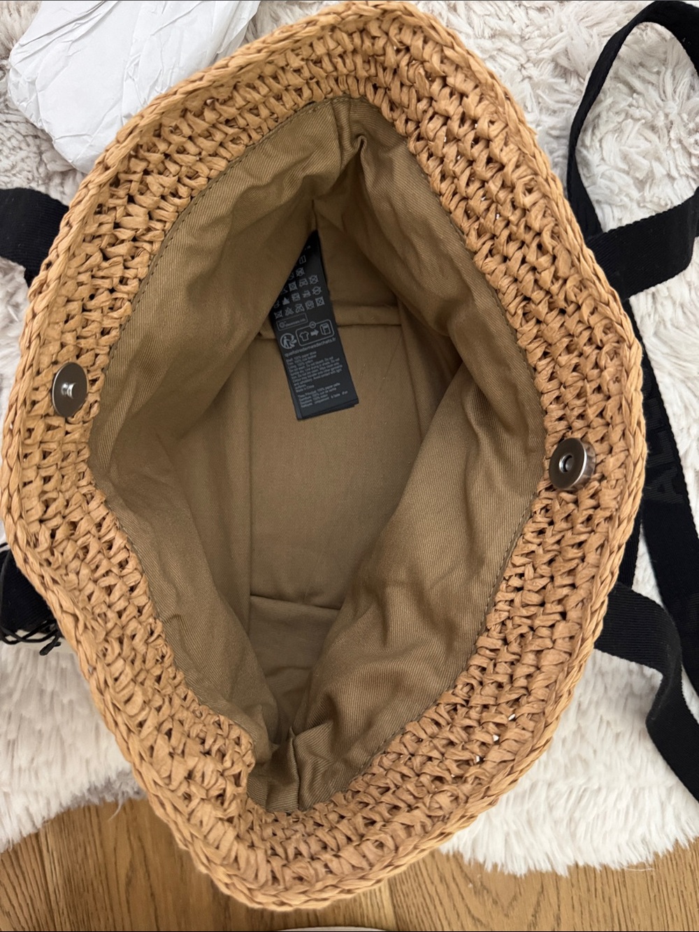 NWT All Saints Natural Straw Celayne Mini Tote with Black Ribbon Straps - Picture 6 of 7